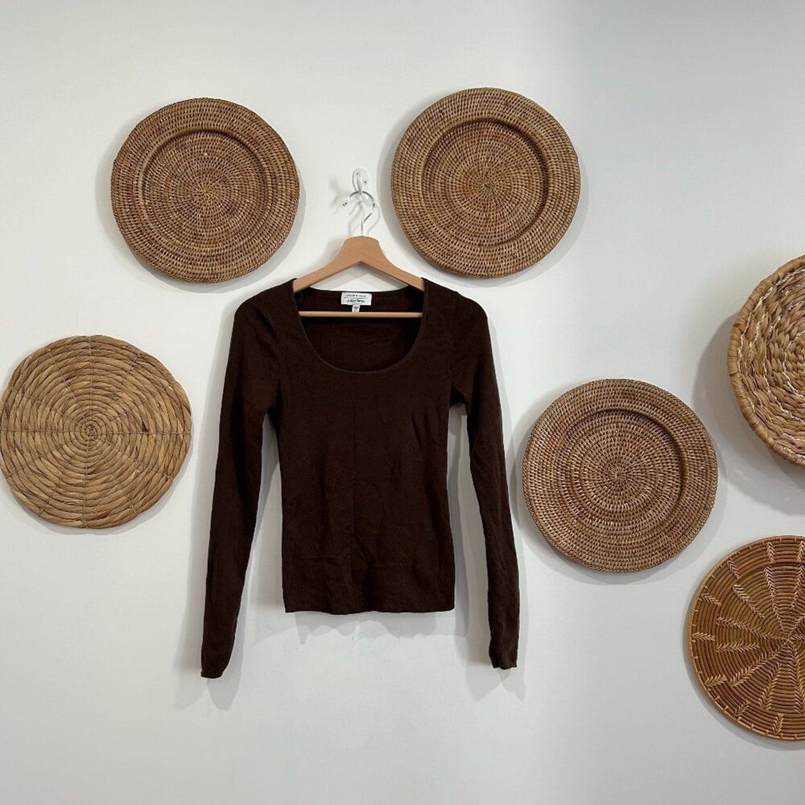 & Other Stories Neutral Brown Wool Scoop Neck Lightweight Knit Sweater Top Small