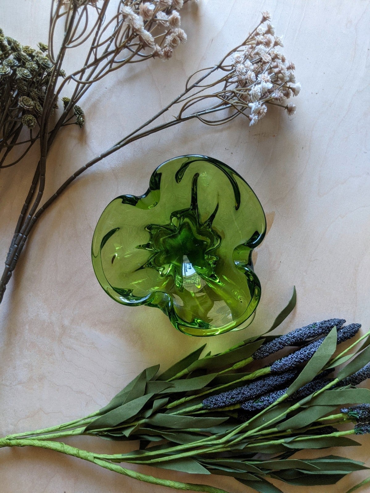 Vintage Italian Murano Sommerso Art Glass Flower/Clover Trinket Dish Ashtray