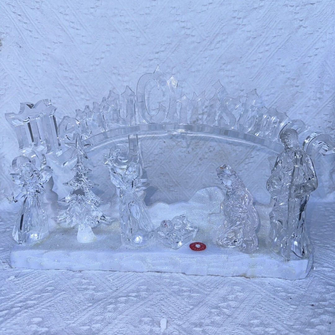 Kurt S. Adler 10 Inch Battery-Operated Light-Up Musical Clear Nativity Scene