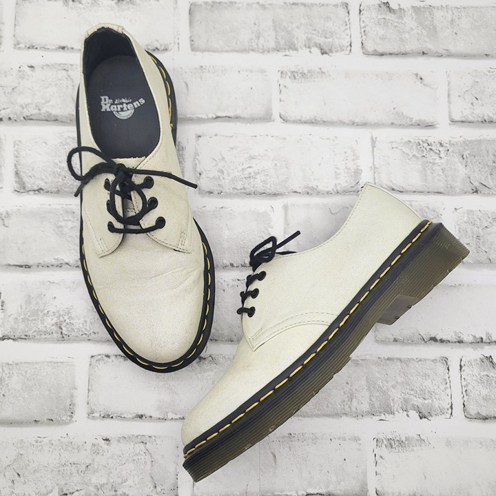 HTF Dr. Marten 1461 Ivory White Shimmer Glitter Lug Oxford Women's Size 5