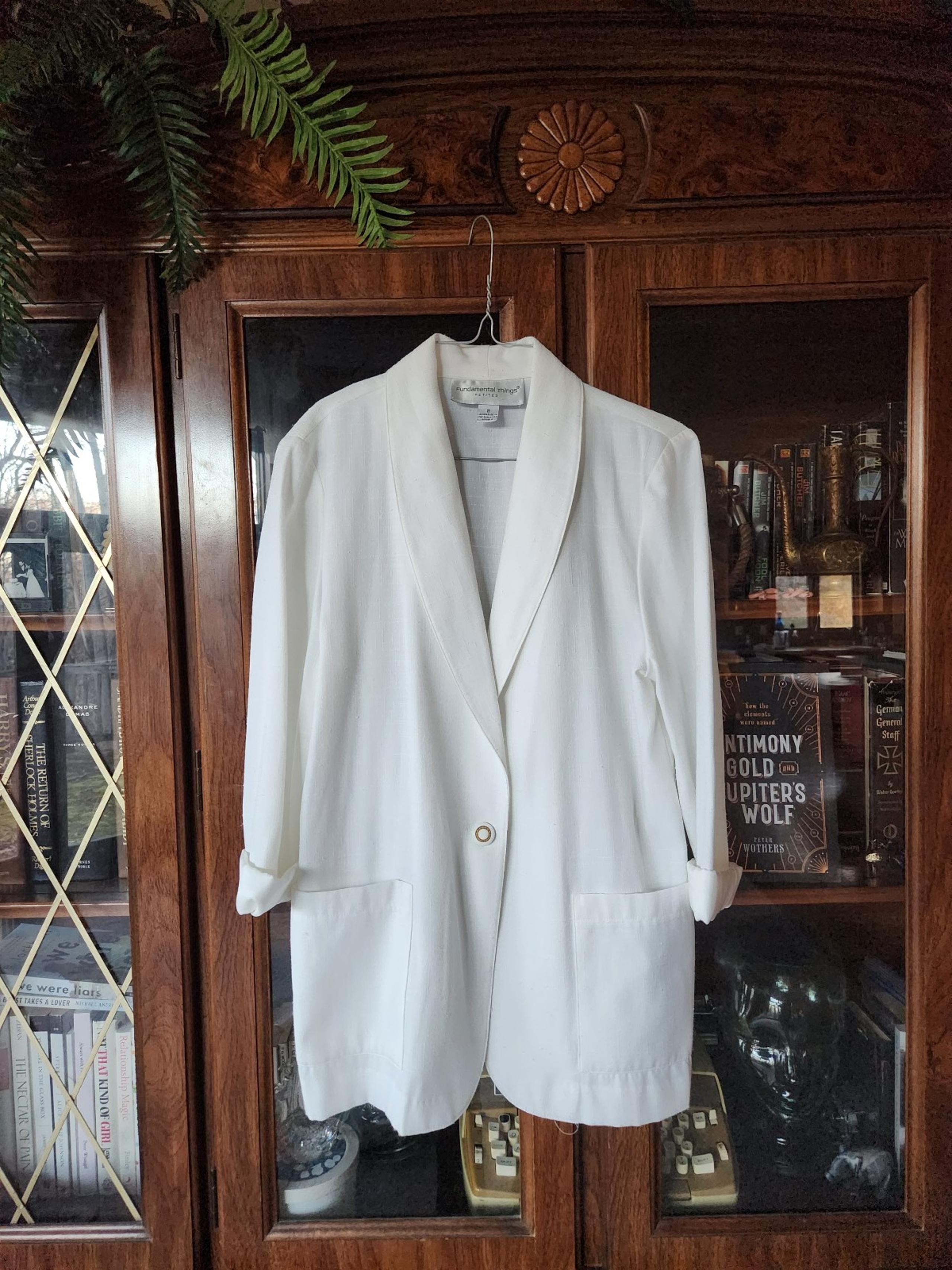 Women's White Textured Linen Blazer Jacket Fundamental Things Vintage