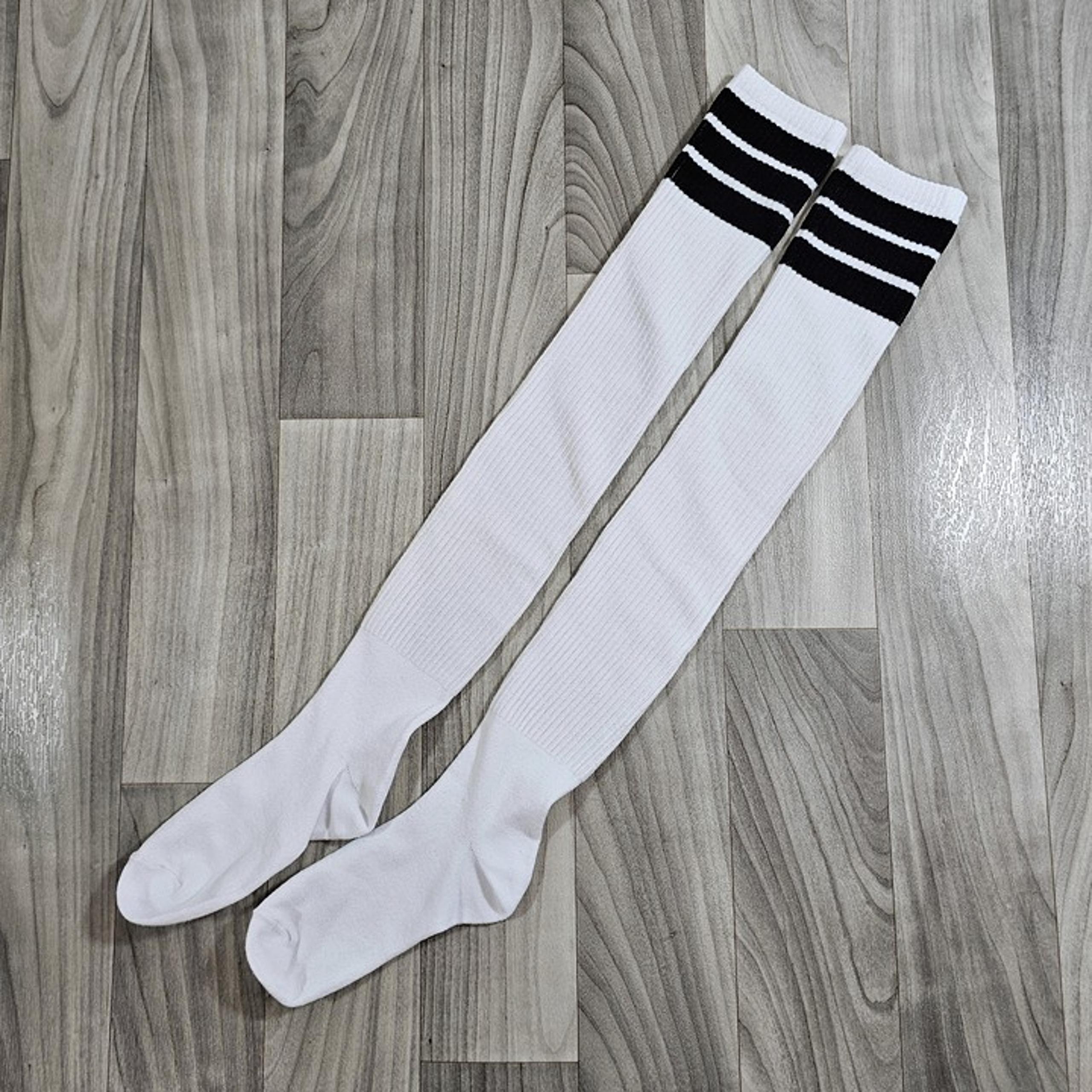 Spirit Halloween White and Black Striped Over the Knee Socks One Size