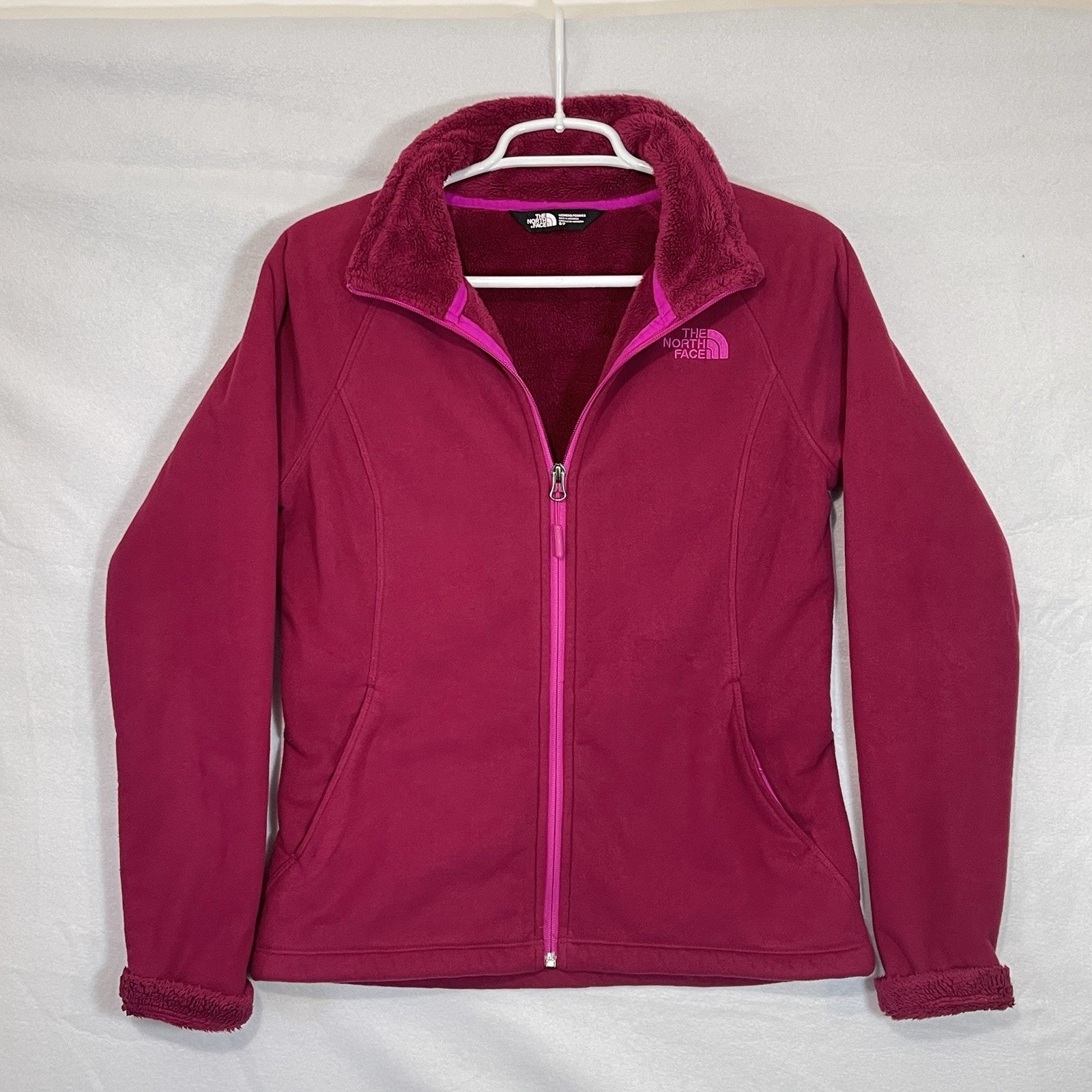The North Face Sherpa Lined Fleece Jacket Womens Small Magenta Pockets Full Zip