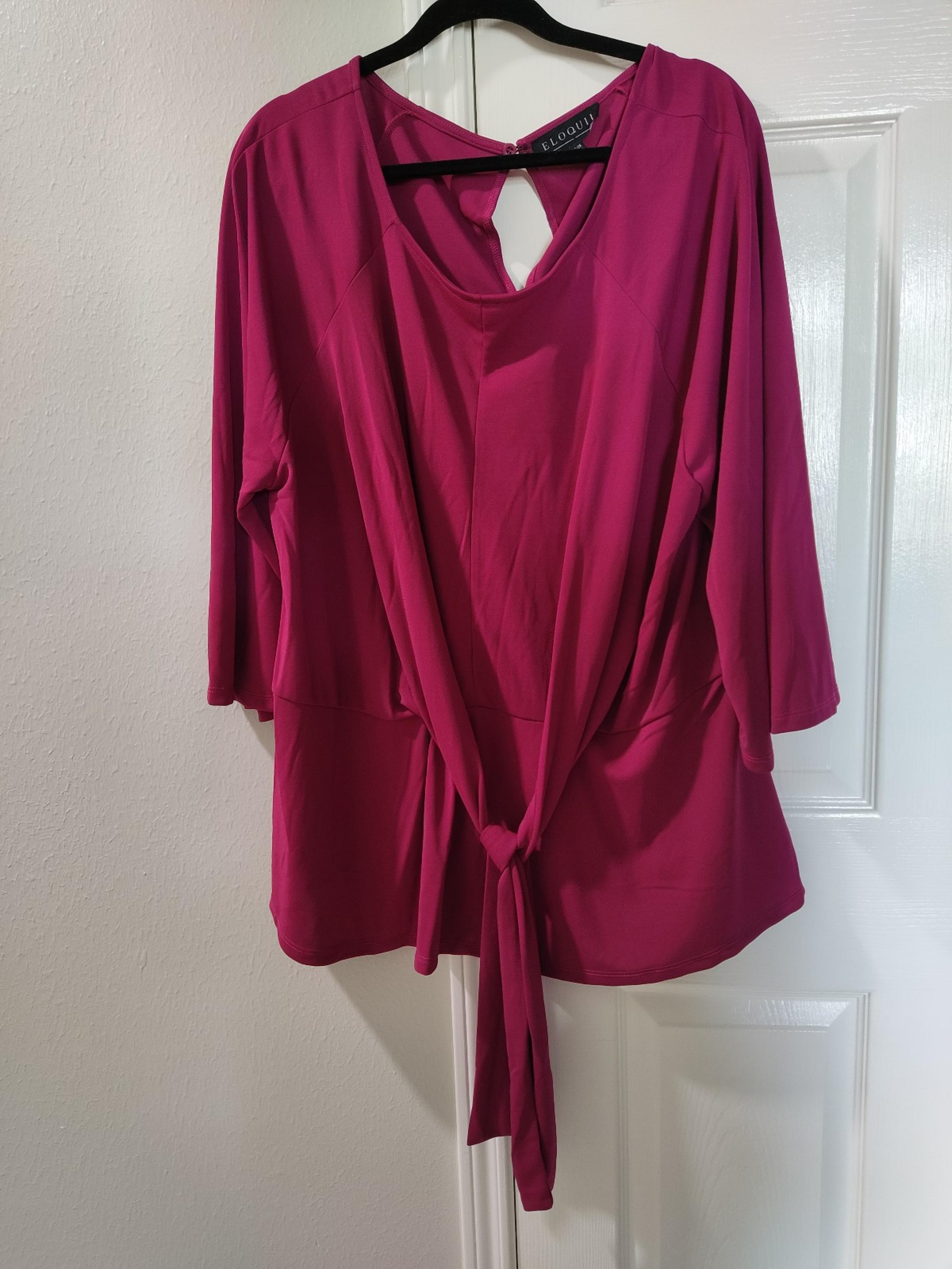 Eloquii Peplum Tie Front Dark Pink Women's 26/28 Plus Size Blouse