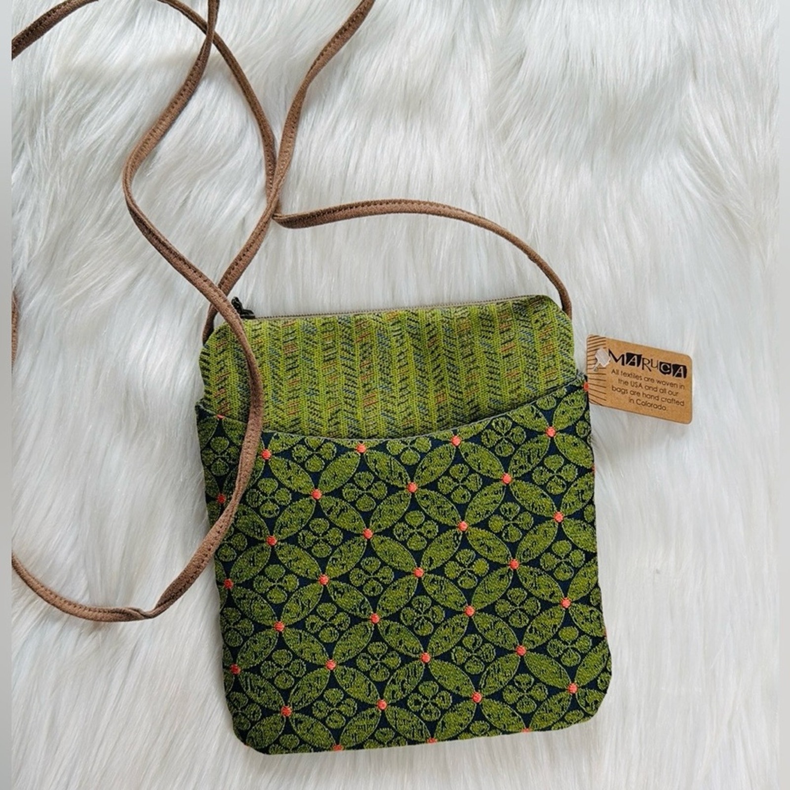 Maruca Green Jacquard Fabric Cupcake Crossbody Bag