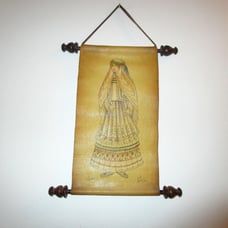 Persian Art on Leather Wall Hanging Scroll Vintage Hand Painted Lady in Dress