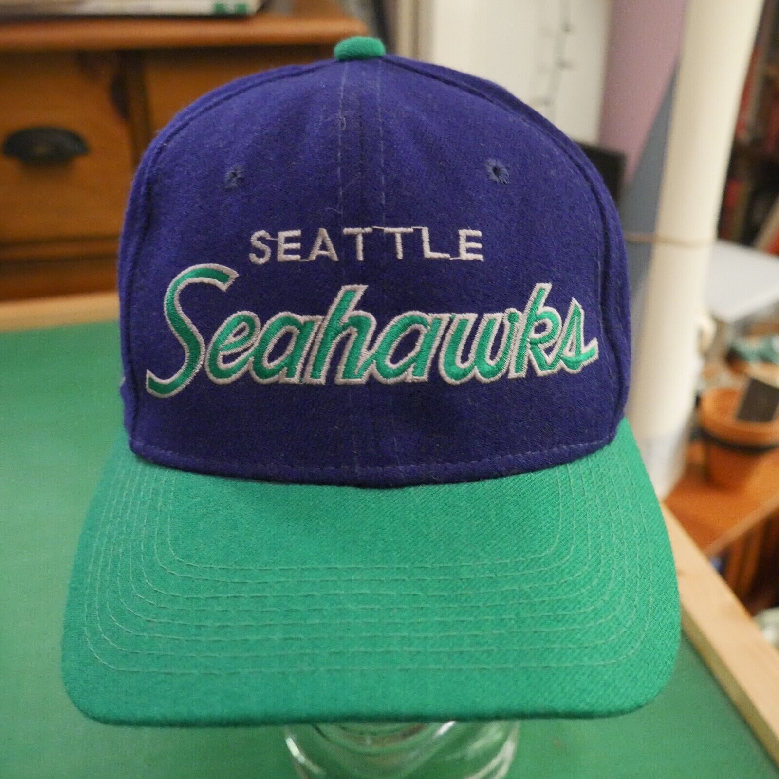 Vtg Seattle Seahawks Script Sports Specialties Fitted Hat sz 7 Wool NFL Cap 90s