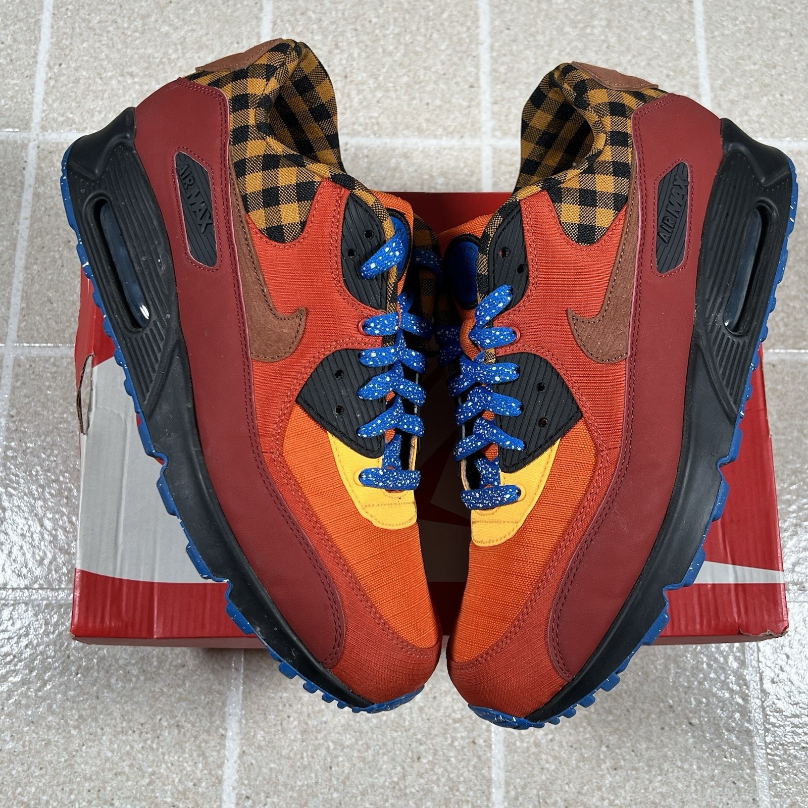 NIKE AIR MAX 90 USED SIZE 10.5 CAMPFIRE PACK DARK CAYENNE COGNAC GOLD 700155-600