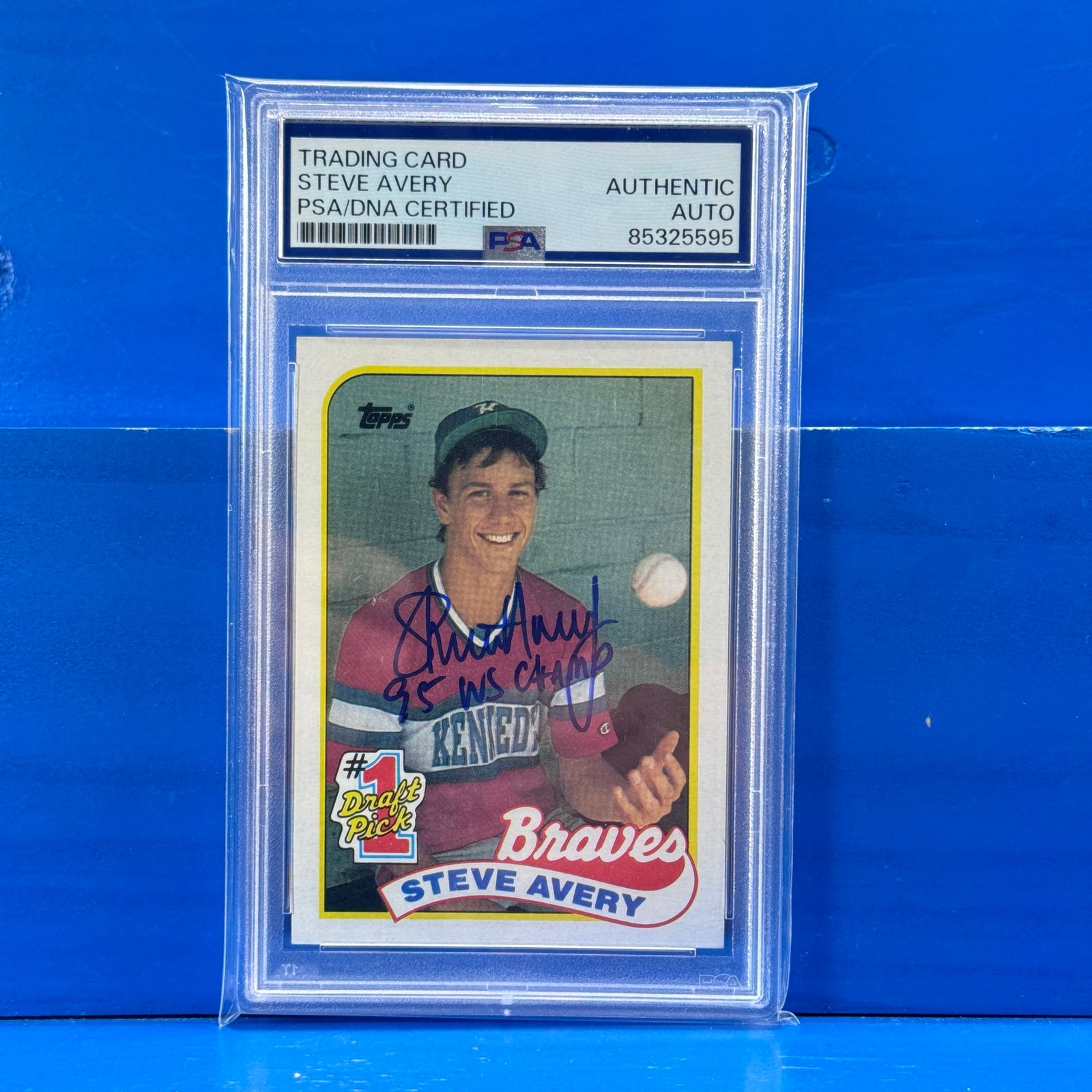 STEVE AVERY 1989 Topps Rookie RC MLB Card Autographed Inscribed PSA Braves AUTO