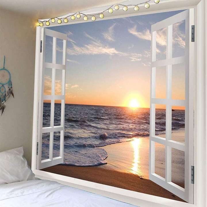 Homiest 3D Ocean Tapestry Wall Hanging Sun Sunset Sea Beach Landscape Tapestry