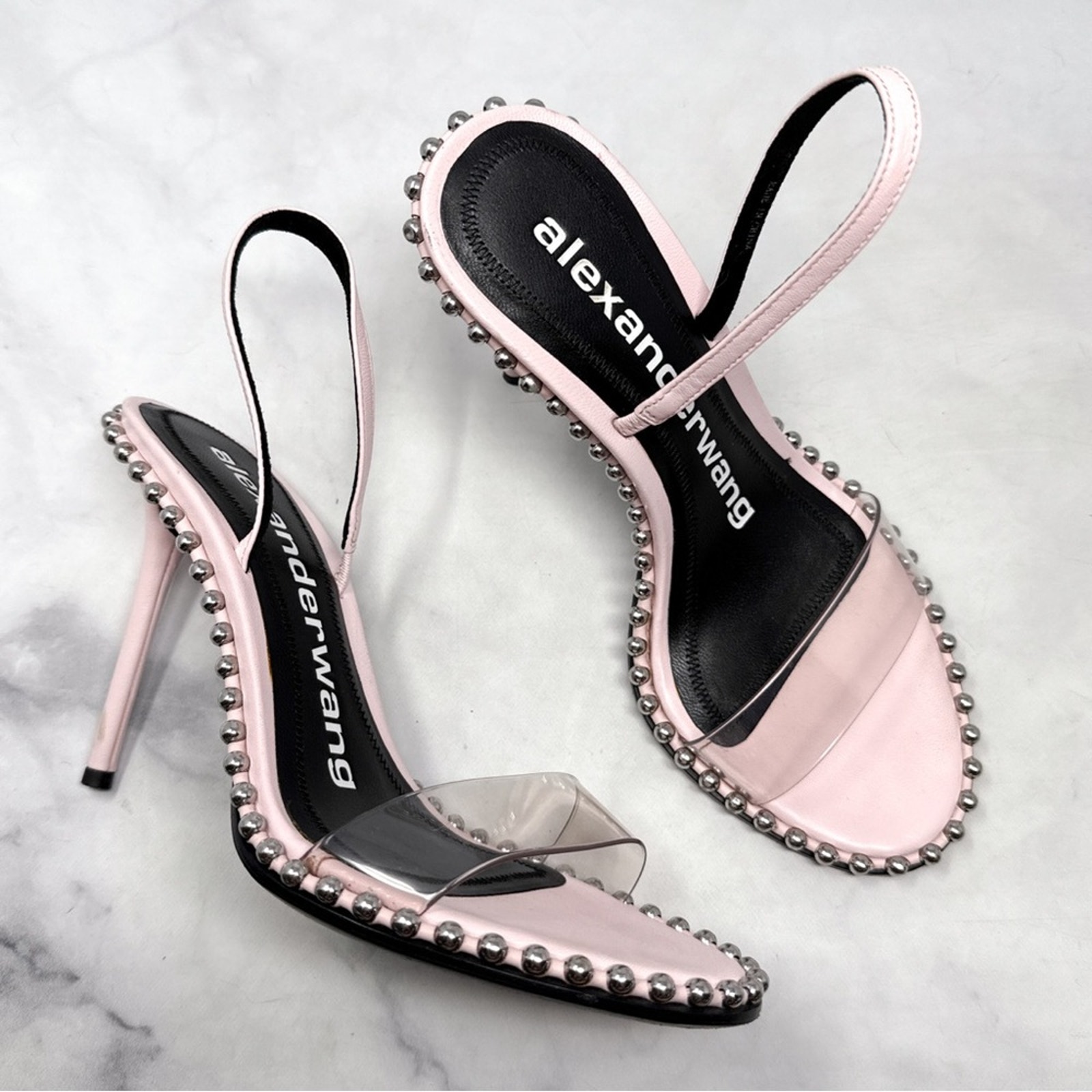 Alexander Wang Nova Studded Leather Slingback Sandal Heels Designer Sexy Pink 37