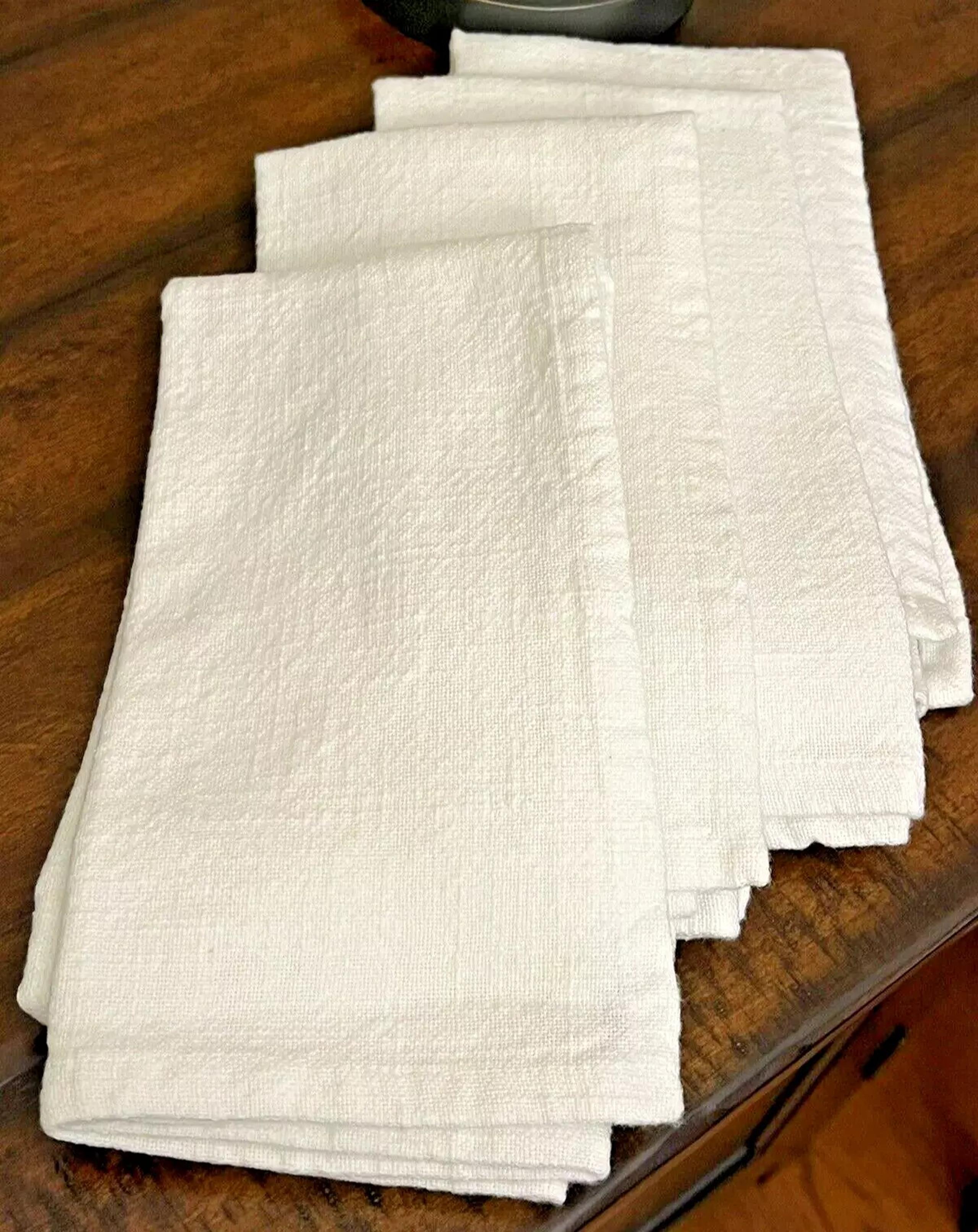 NEW Set/4 Pottery Barn White Woven Cotton Dishcloth Cloth Napkins HTF 5397430