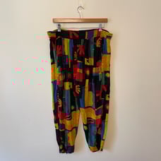 Vintage 39” L rayon Harem Pants jogger abstract black red ADI Sportswear casual
