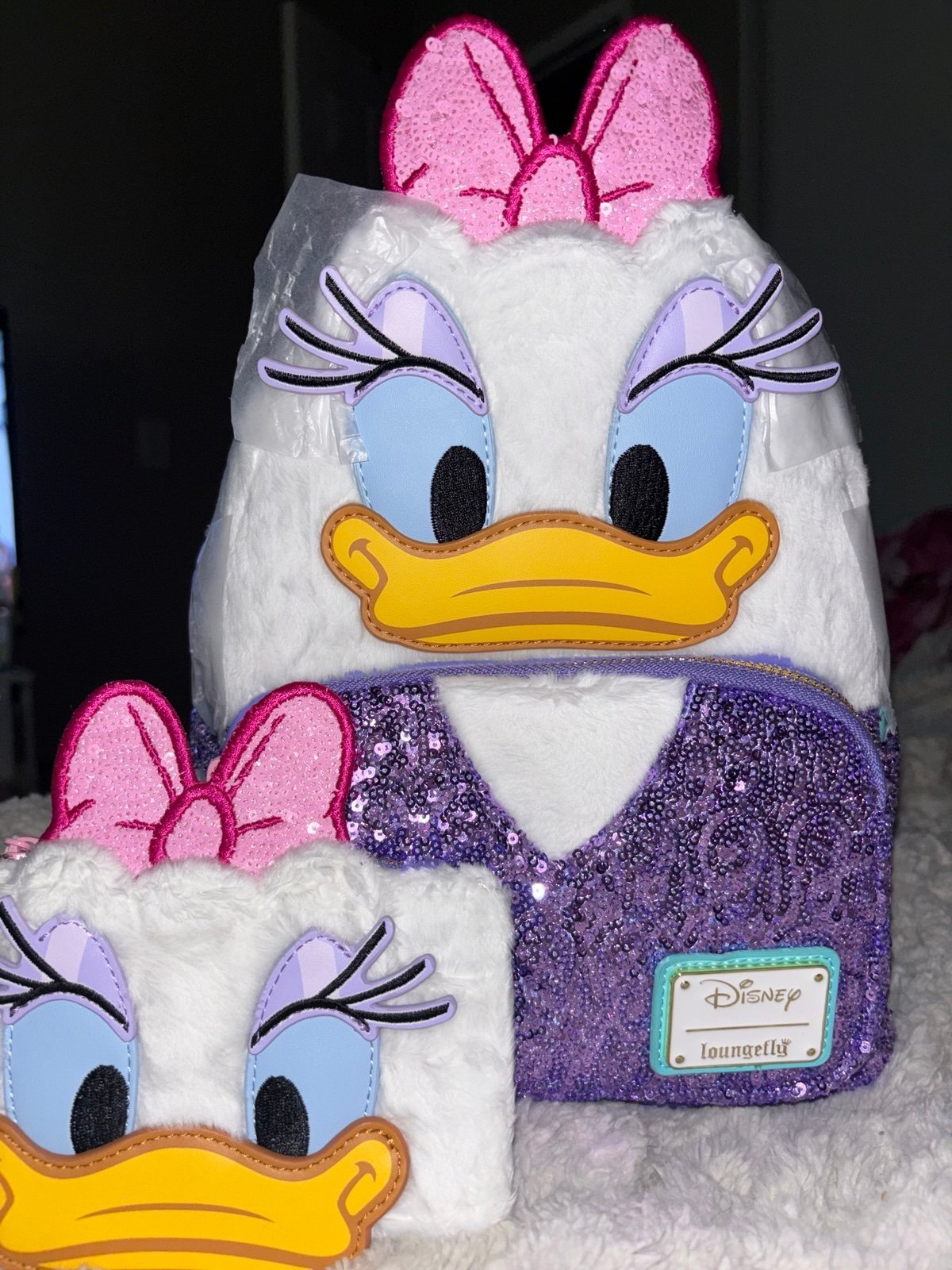 Loungefly Disney Daisy Duck 85th anniversary plush mini backpack & cardholder