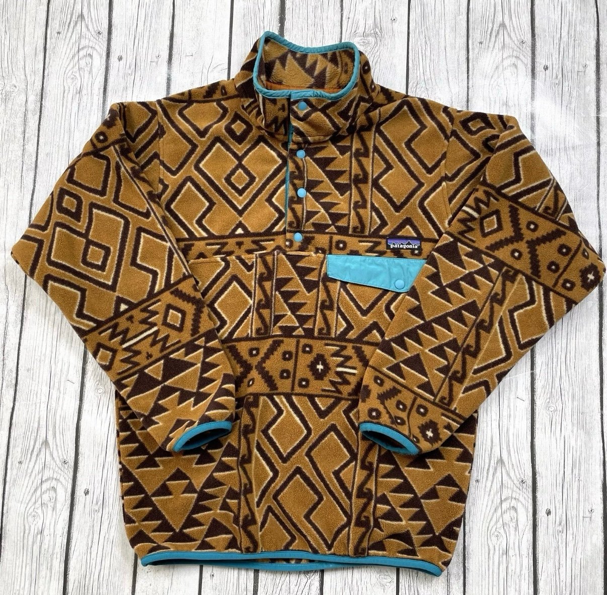 Patagonia Synchilla Snap T Aztec Tribal Fleece Pullover Jacket Sz XS
