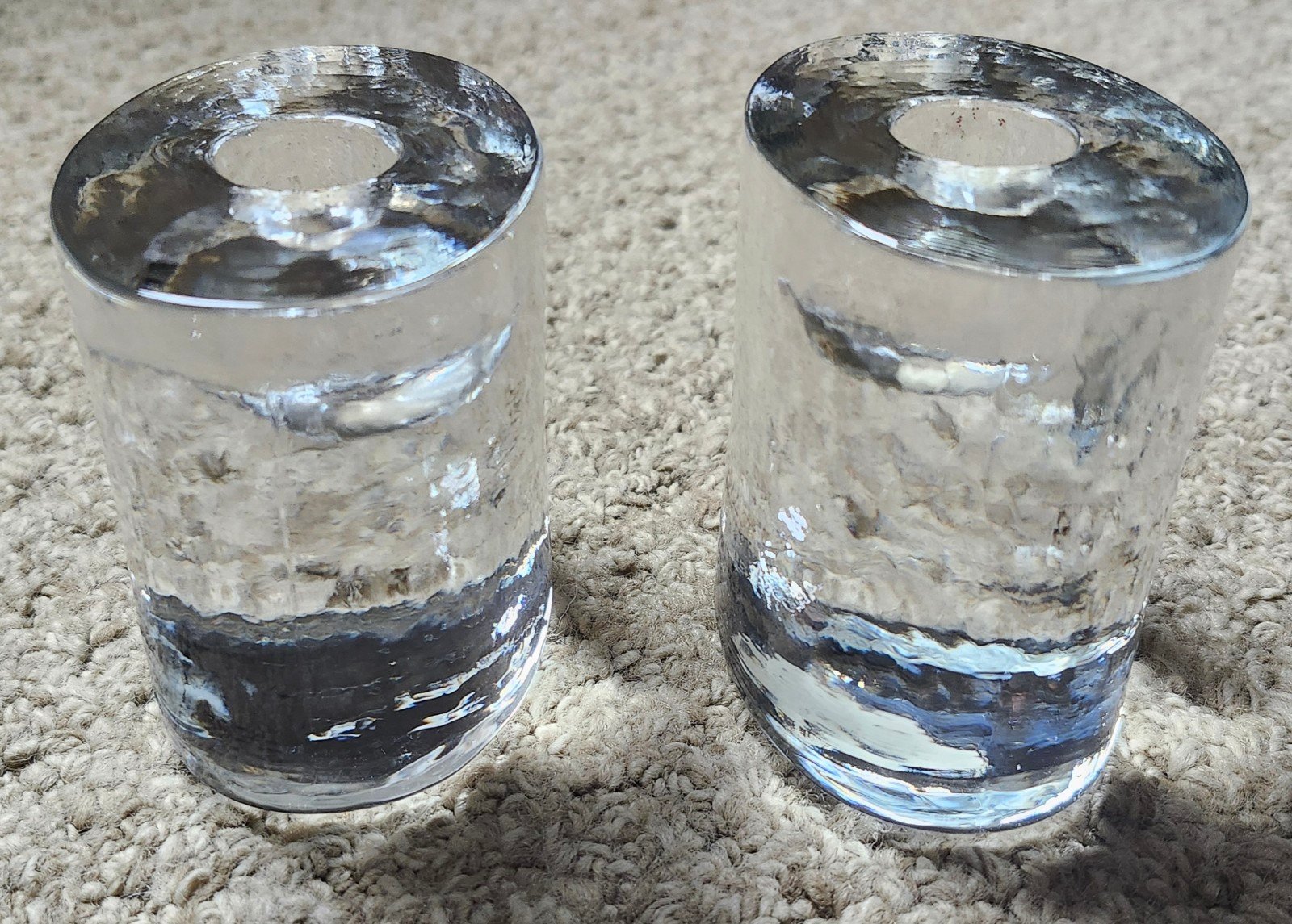 Crate & Barrel Crystal Clear Ice Taper Candle Holders Block Oval Shape Set of 2