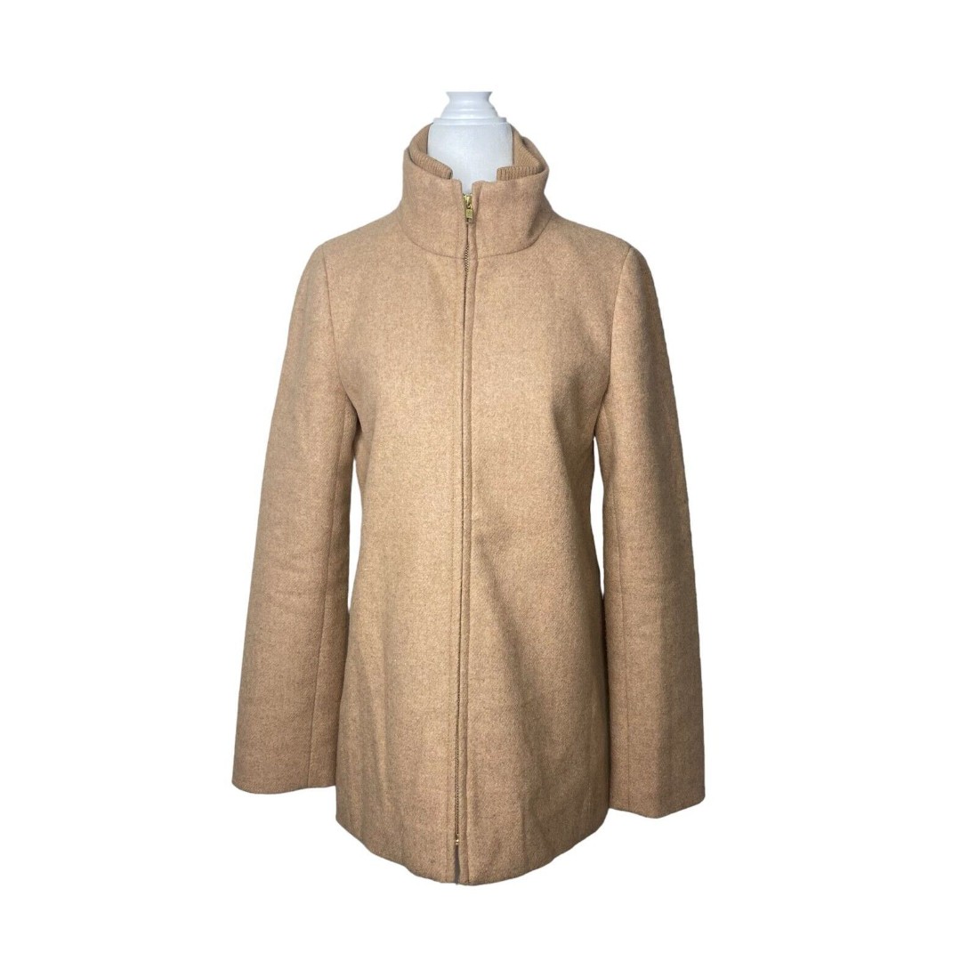J Crew Village Coat Jacket Womens Size 2 Camel Wool Full Zip Pockets Outdoors