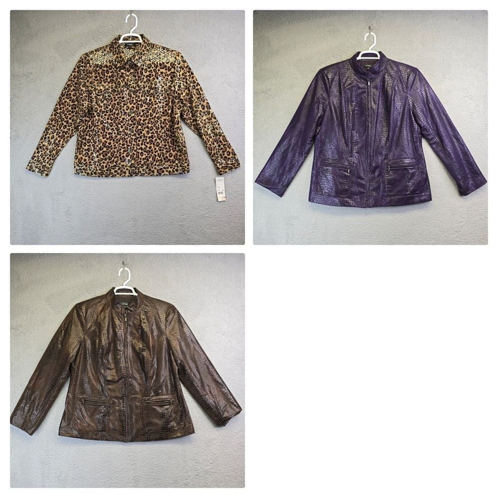 Elementz Womens Jacket Plus Size 1x Lot of 3 Brown Business Casual Animal Print