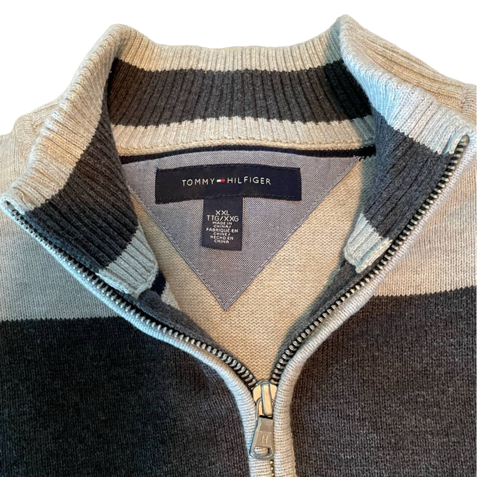 Tommy Hilfiger Grey & Blue Striped Rugby Knit Pullover size XXL