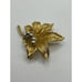 Vintage BSK Signed Brushed Gold Tone Textured Faux Pearl Leaf Brooch Pin