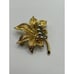 Vintage BSK Signed Brushed Gold Tone Textured Faux Pearl Leaf Brooch Pin