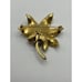 Vintage BSK Signed Brushed Gold Tone Textured Faux Pearl Leaf Brooch Pin