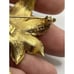 Vintage BSK Signed Brushed Gold Tone Textured Faux Pearl Leaf Brooch Pin