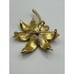 Vintage BSK Signed Brushed Gold Tone Textured Faux Pearl Leaf Brooch Pin