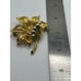 Vintage BSK Signed Brushed Gold Tone Textured Faux Pearl Leaf Brooch Pin