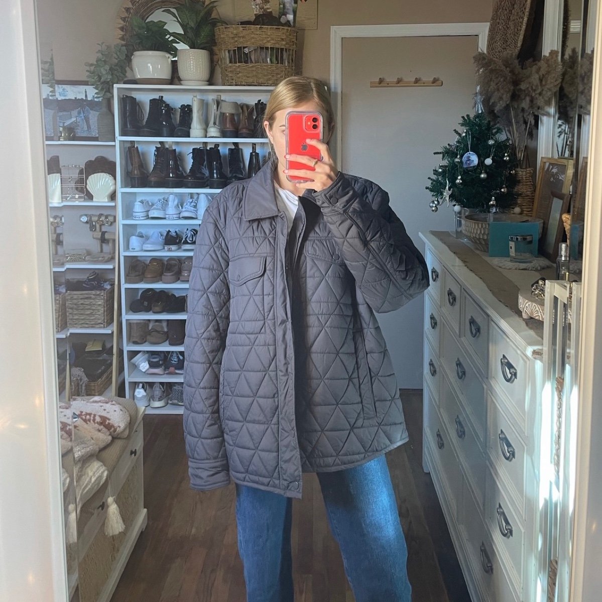 Marc New York charcoal grey quilted button up jacket