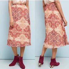 Anthropologie Akemi + Kin Boho Midi Skirt Red Printed Pleated Flowy Size Medium