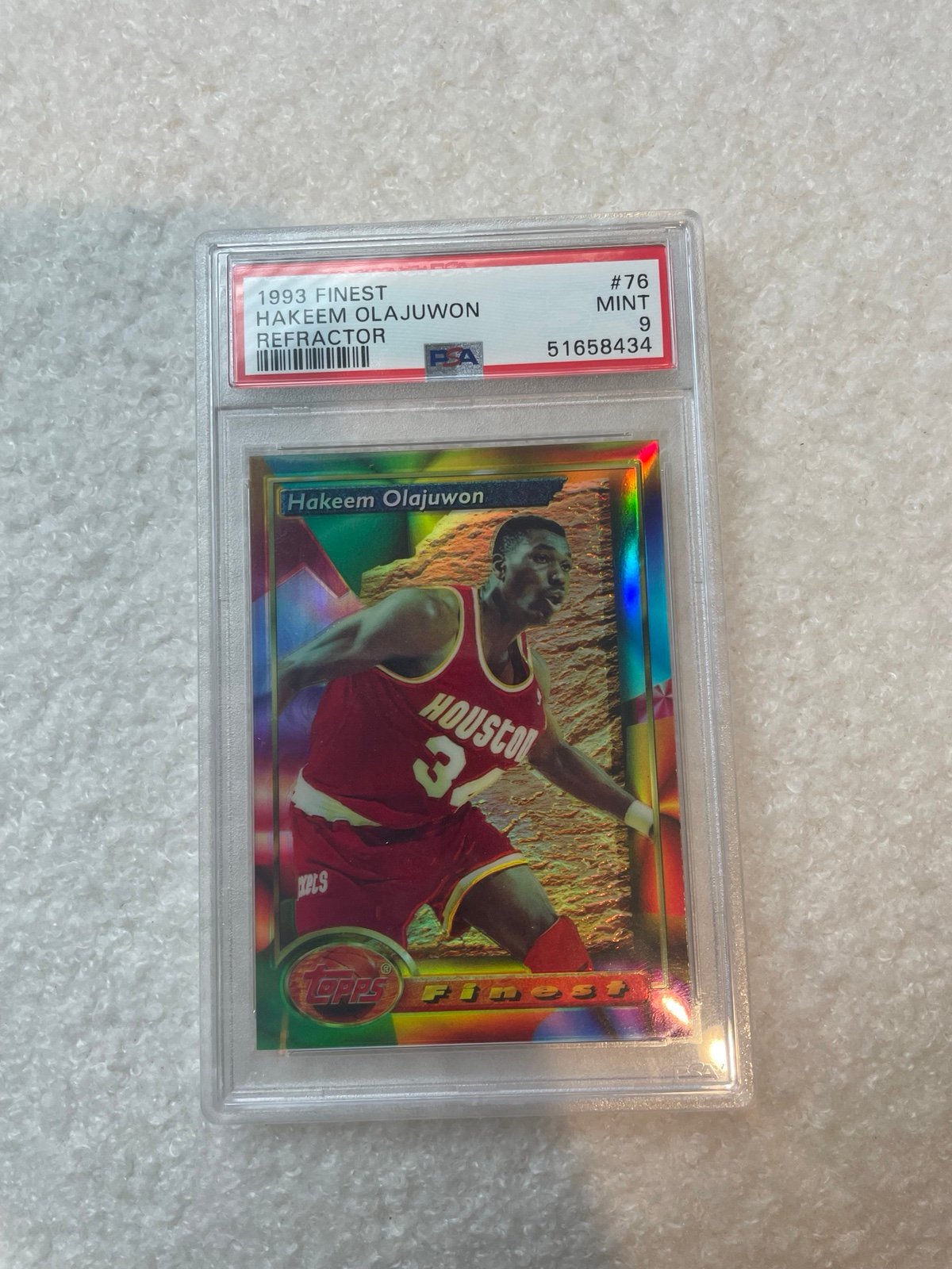 1993 HAKEEM OLAJUWON FINEST REFRACTOR #76 PSA 9 ROCKETS HOF POP 36