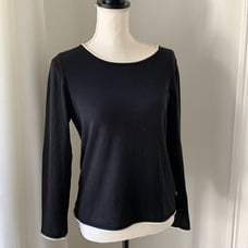 Tommy Hillfiger black scoop neck sweater with white rolled edging in size small