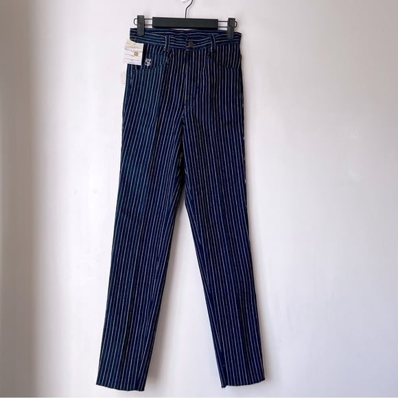 Vinatge 80s Deadstock Virginian Special High Rise Striped Skinny Denim Jeans 25
