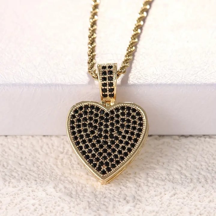 18K Gold Womens 2ct Black Onyx Gemstone Heart Necklace New 18 K Silver Jewelry