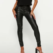 Second skin, fake leather pants-black