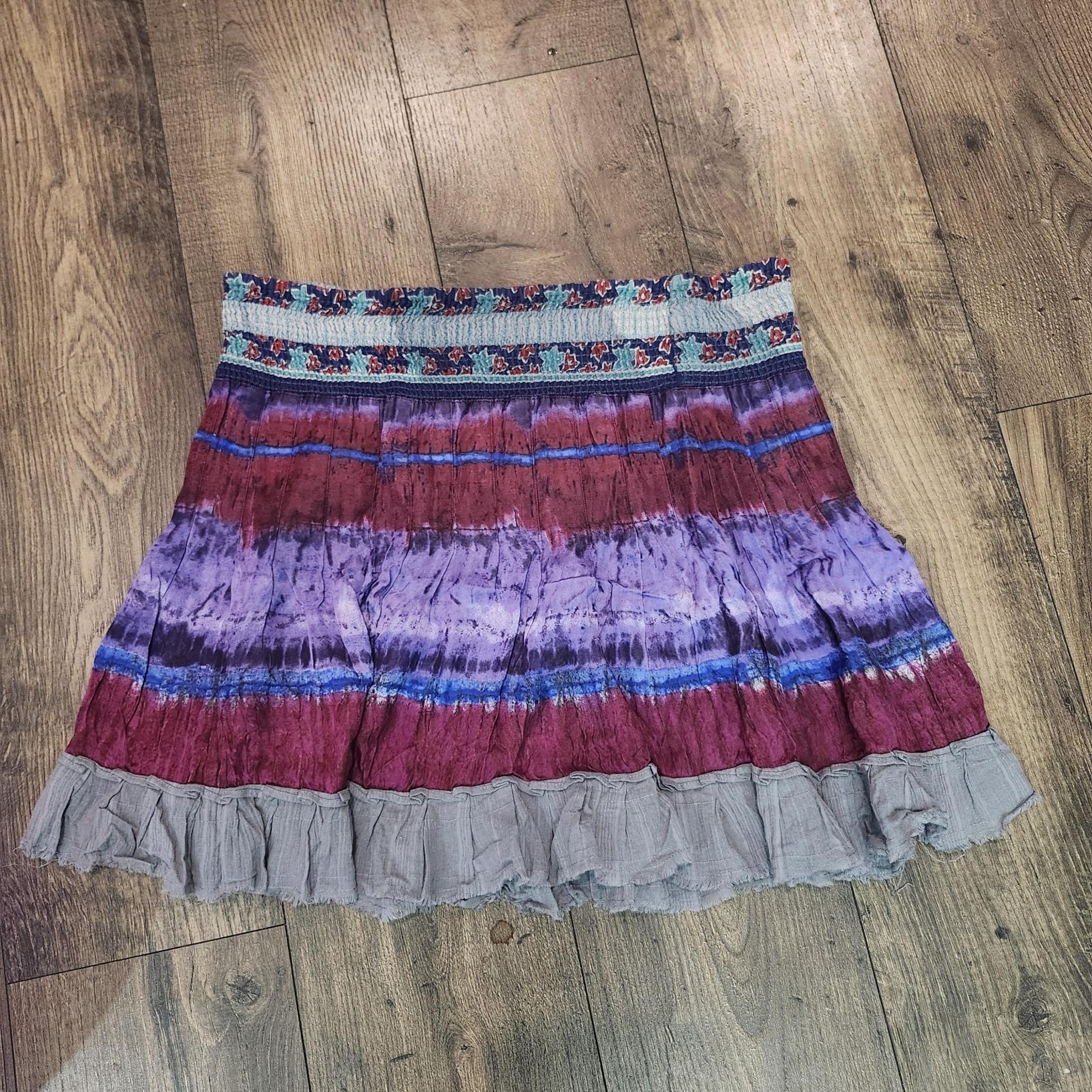 Vintage Free People Boho Mini Skirt M/L Tie Dye Ruffle Hem Dry Rot Elastic
