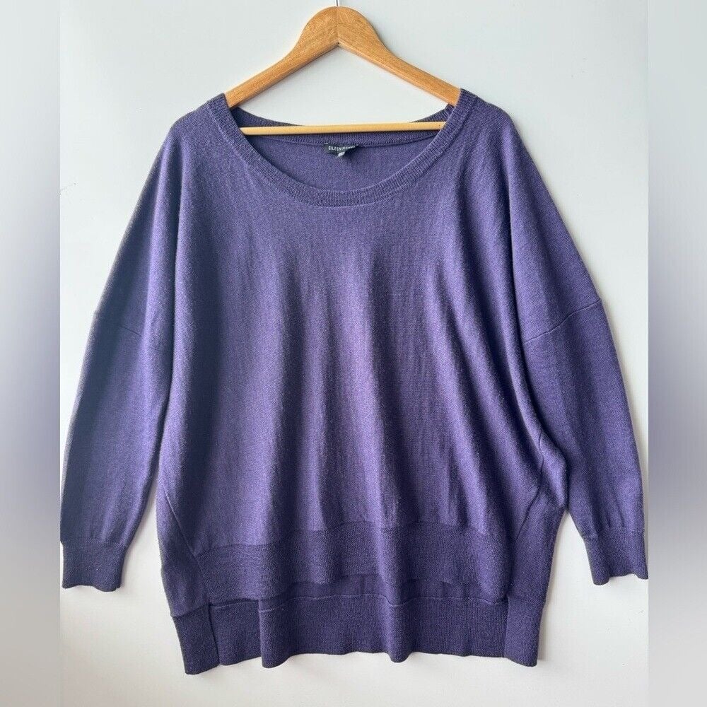 Eileen Fisher Purple Merino Wool Soft Sweater with Relaxed Fit Size Large