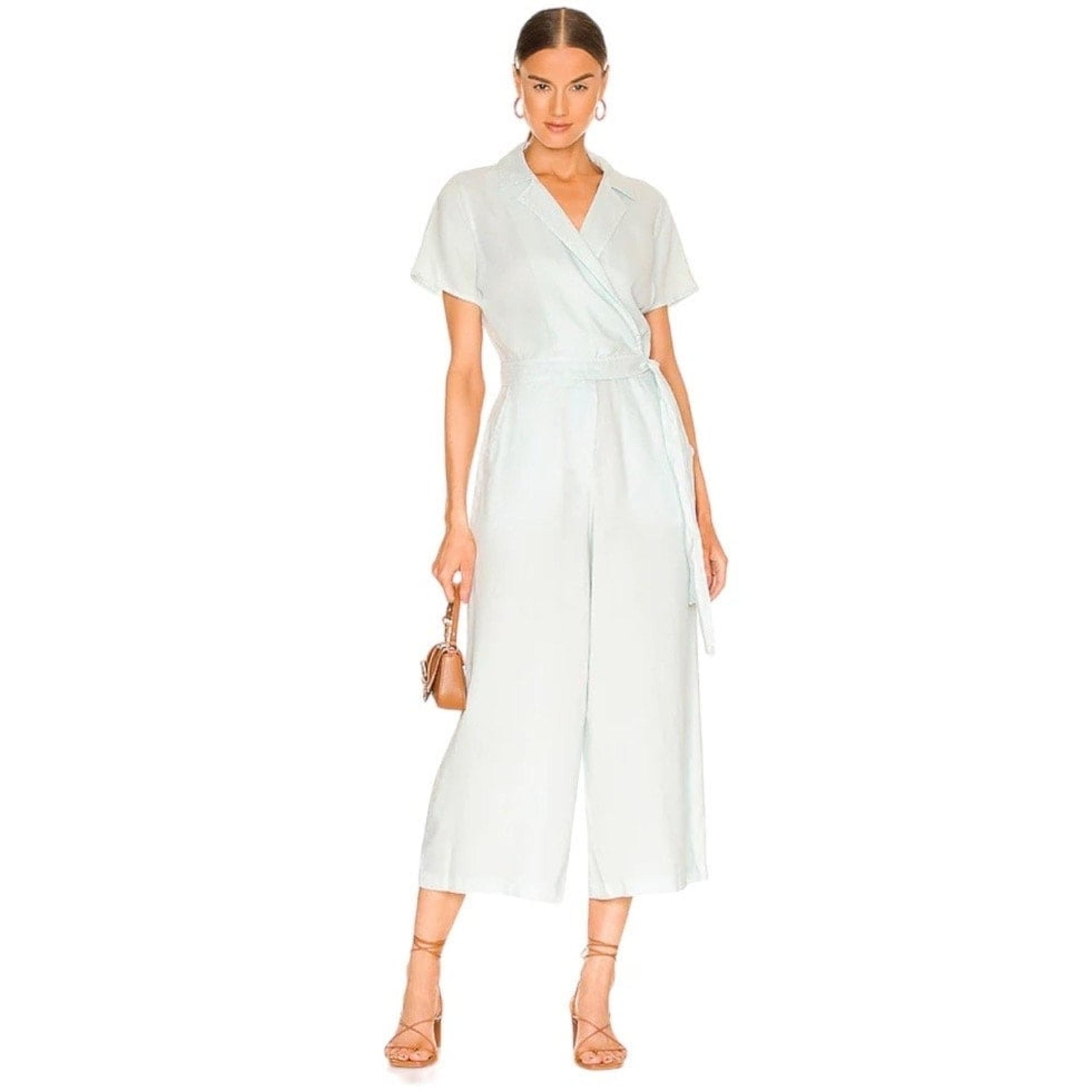 Womens Cropped Surplice Wrap Tie Waist Dove Gray Jumpsuit Size Large - Bella Dahl