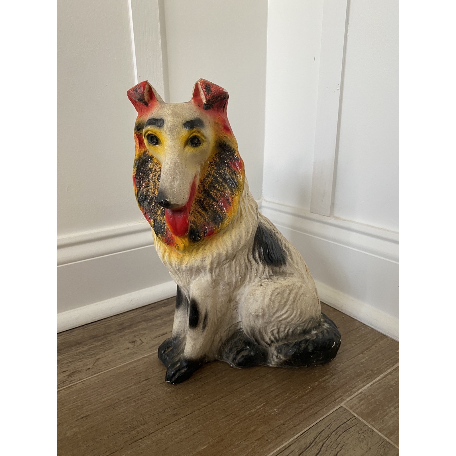 Vtg Chalkware Collie Bank Dog Statue Carnival Fair Prize 11.5 Glitter Lassie