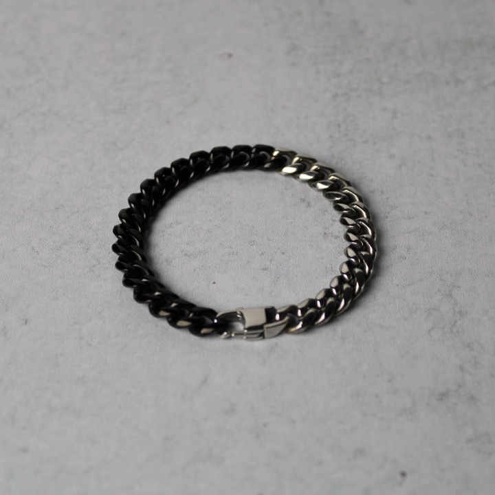 Black and Silver 10mm Cuban Link Bracelet 7 8