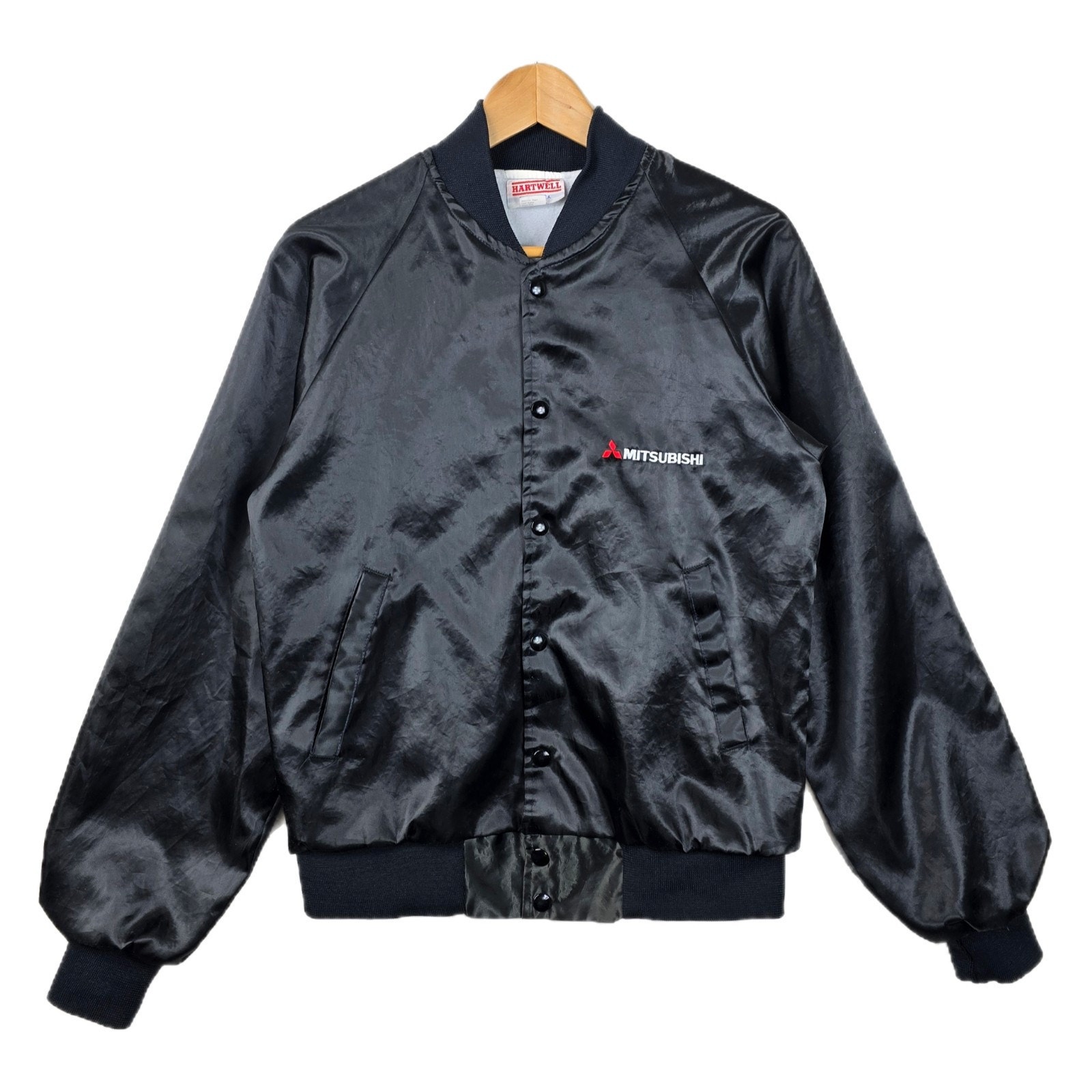 Vintage Mitsubishi Satin Bomber Jacket Sz Small Made In USA 80s Cars Automobile