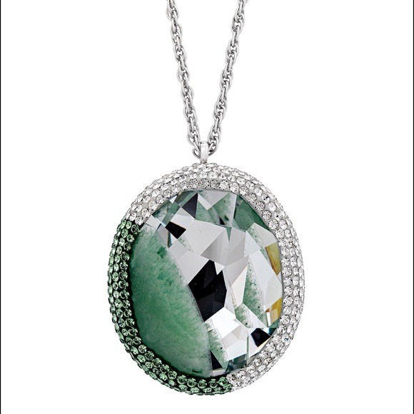 Swarovski Oval Rhodium-Plated Green Crystal Pendant Necklace