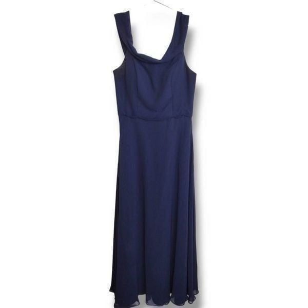 Morilee Womens Maxi Dress Sz 18 Formal Navy Chiffon Wedding Evening Prom