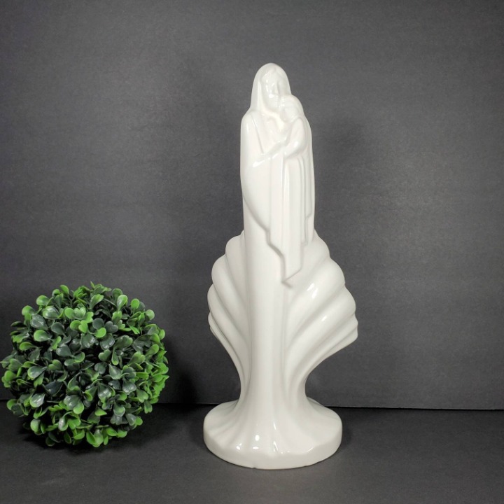 Vintage Madonna and Child Planter White Ceramic Art Deco Planter Mother Mary