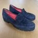 Women's Pas De Rouge Size 38.5 Navy Blue Platform Loafer Shoes