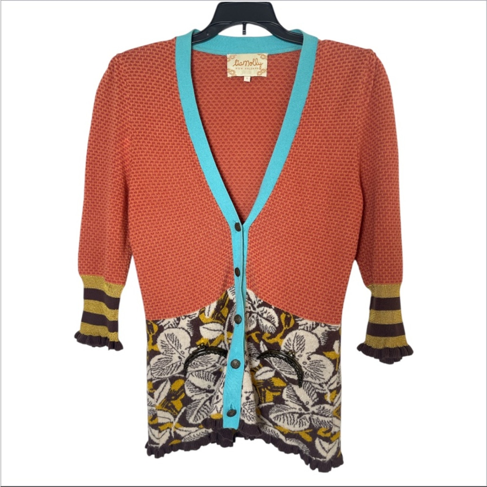 Anthro Lia Molly Wool Blend Mixed Media Kiss-lock Coin Purse Cardigan size Small