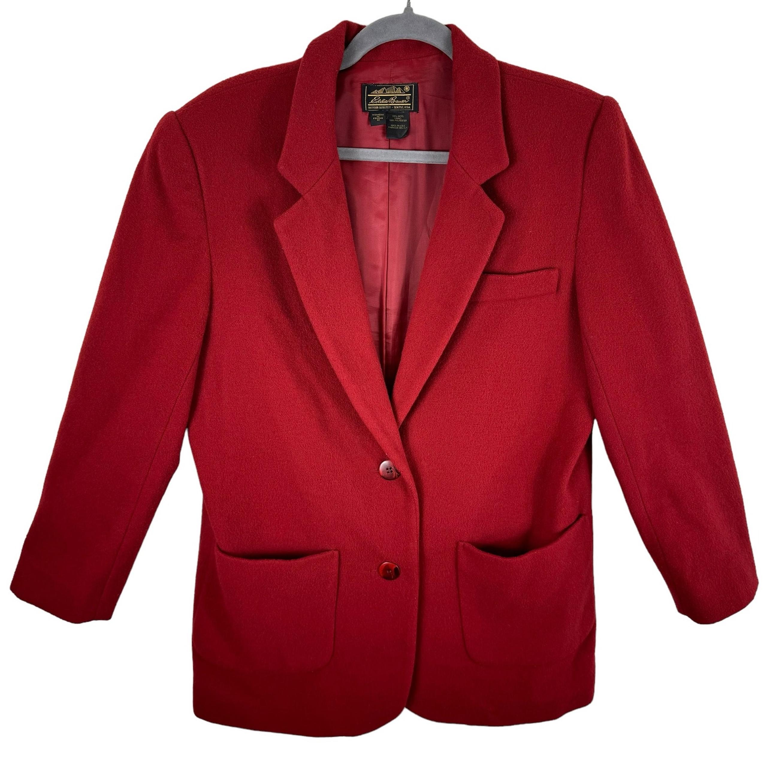 Eddie Bauer Vintage Red 100% Wool Lined Pea Coat Made In USA Women's Size M