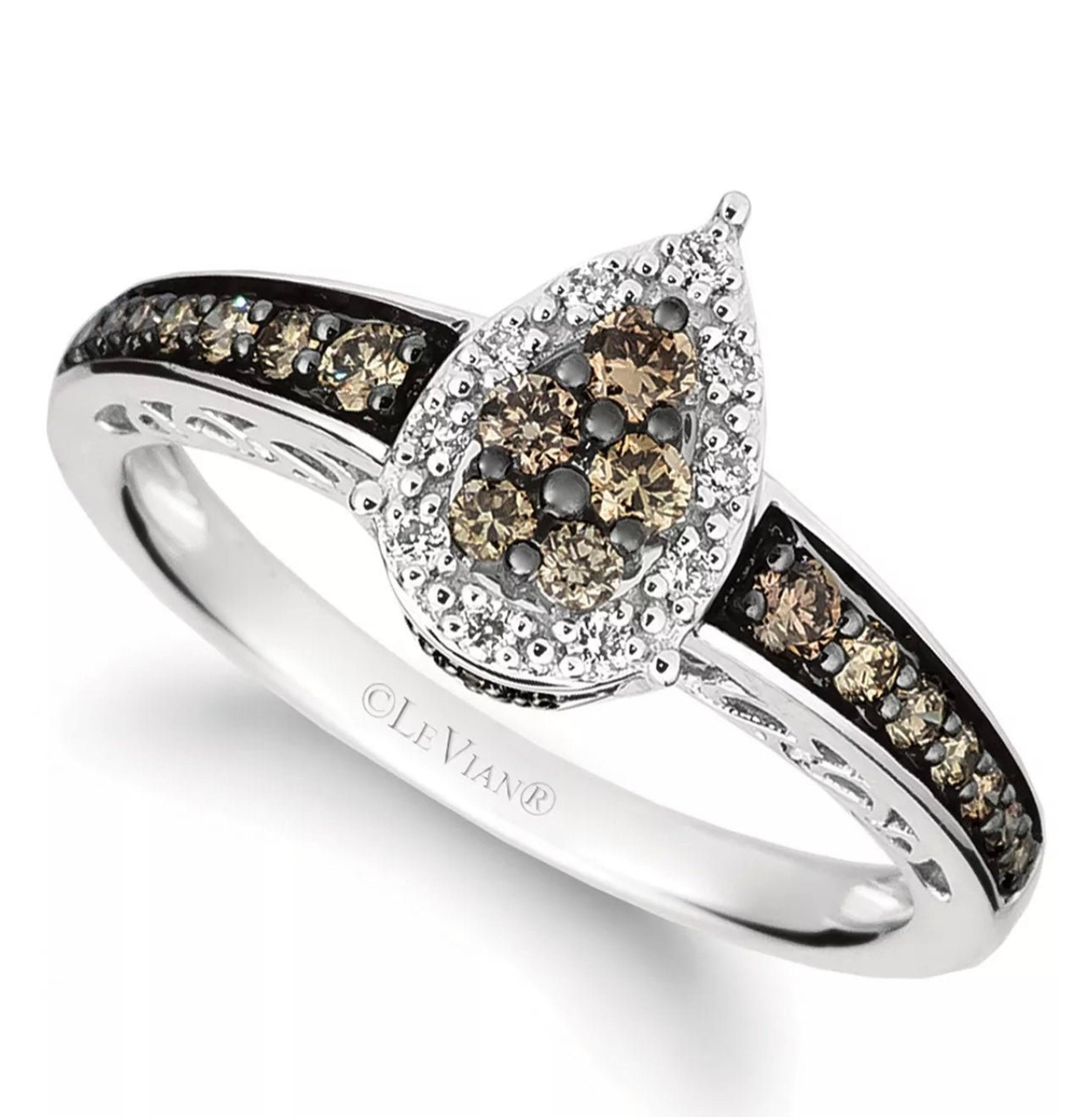 LeVian 14k White Gold ring with choc. & nude diamonds