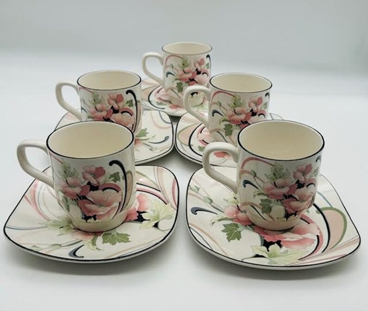 Set of 5 Sango Quadrille Anastasia Teacup and Saucer Sets - 274632 Vintage Korea